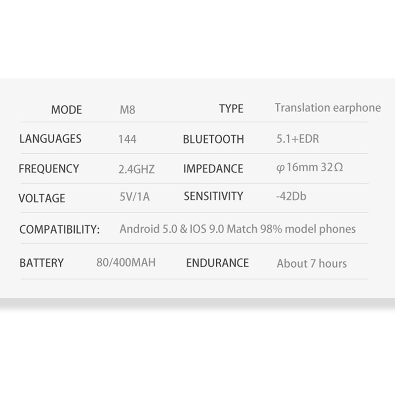M8 translation headset Wireless BT translation headset 144 languages instant