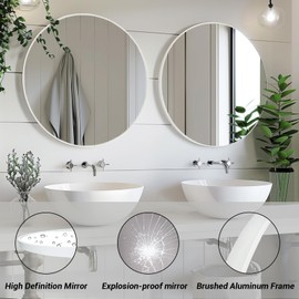 Sunniry White Round Mirror, White Circle Mirror 24 inch, Matte Metal Frame Round Mirror, Circle Mirrors for Bathroom, Living Room, Bedroom, Hallway.