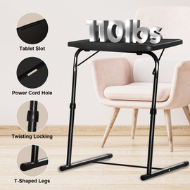 Bblife XL Adjustable Folding TV Tray Table, Larger TV Dinner HDPE Plastic Tray, for Laptop, Eating, Drawing, Snacks, etc, Black-Pro