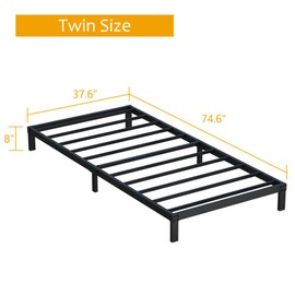Maenizi 8 Inch Twin Bed Frame No Box Spring Needed, Heavy Duty Metal Platform Bed Frame Twin Size Support Up to 2500 lbs, Easy Assembly, Noise Free, Black