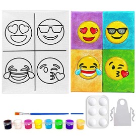 Pre Drawn Stretched Canvas Painting for Kids | Custom Emoji Theme | Birthday Gift Rainbow Neon Colors | Paint Party Gift Favor | DIY Party (8x10 Inches)