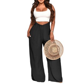 Nimsruc Womens Jumpsuit Casual Loose Sleeveless Adjustable Spaghetti Straps Wide Leg Pants Baggy Overalls With Pockets Black M