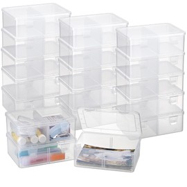 BTSKY 18 Pack Photo Storage Boxes for 4"x6" Pictures Greeting Card Organizer with Removable Divider Multi-use Plastic Organizer Box for Photos Stickers Stamps Index Cards and Other Craft Storage