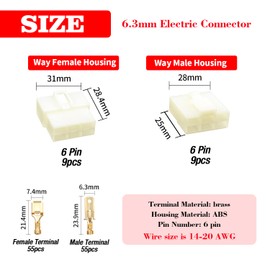 YIXISI 128 PCS 6.3mm 6 Pin Automotive Electrical Wire Connectors Kit, Male/Female Wire Connector Housing and Pin Header Crimp Wire Terminals, for Motorcycle, Bike, Car, Boats