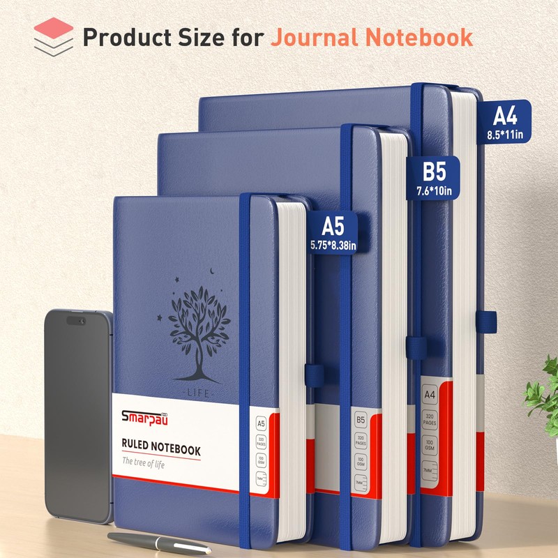 Smarpau Thick A5 Lined Notebook, 320 Pages Ruled Notebook Thick