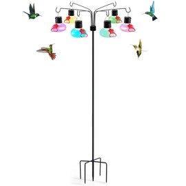 Pozfun Solar Hummingbird Feeders for Outdoors Decorative Hummingbird Feeders Stand 6 Feeding Stations Never Leak Garden Decor Backyard,Gifts for Women Mom Red