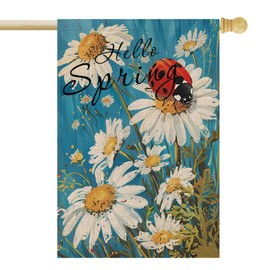 FUYUCHEN Hello Spring House Flag Daisy flowers 28×40 Inch Double Sided Outside Summer Large Burlap for Seasonal Outdoor Decoration Yard Flag