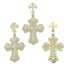 Double Layer Cross Pendant Necklace for Men Women 18k Gold Silver Plated Filled Stainless Steel Cuban Neck Chain Iced Out Bling 5A CZ Stones Choker Jewelry Gift (gold)