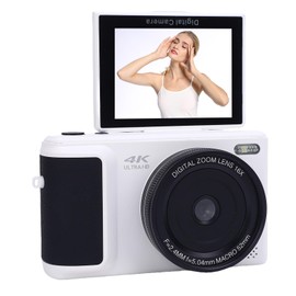 4K Digital Camera for Photography, 64MP Vlogging Camera with 2.8 180° Flip Screen, 16X Digital Zoom Point and Shoot Camara with Autofocus & Filters, Portable for Travel (White)