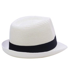 Yosang Summer Foldable Panama Fedora Straw Hat for Kids Short Brim Beach Sun Hat (White)