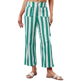 Eutten Womens Cropped Striped Jeans High Waisted Strechy Wide Leg Capri Jeans Straight Flare Ankle Denim Pants with Pockets Green