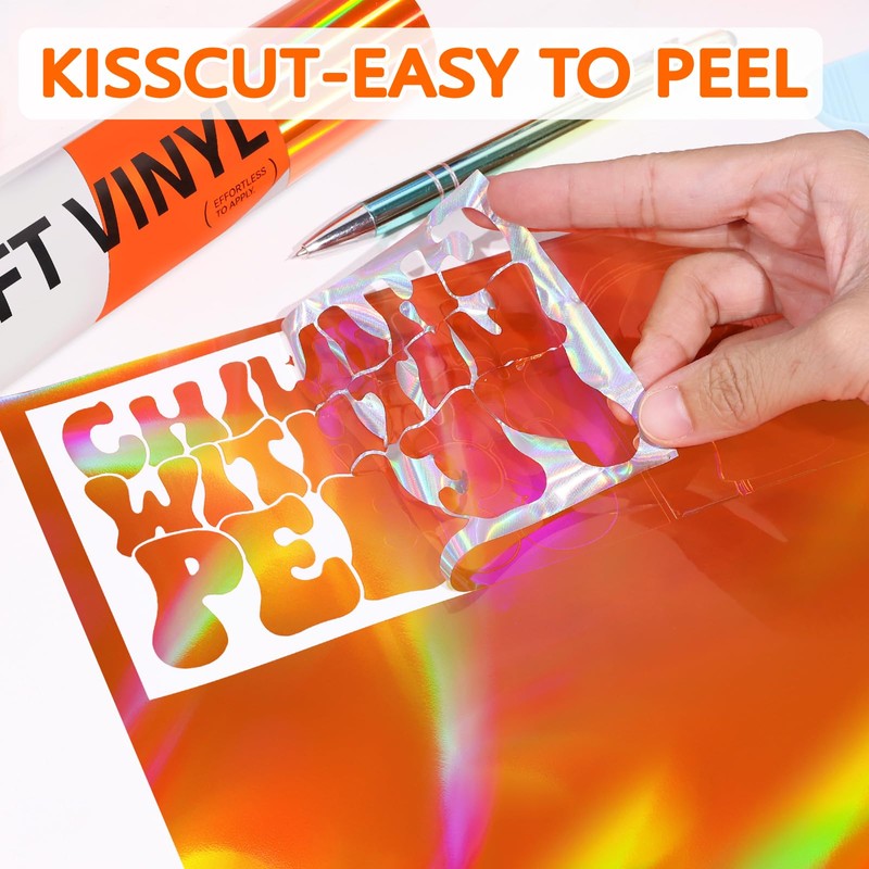 WRAPXPERT Holographic Vinyl Roll Orange, Holographic Permanent Vinyl Orange Glossy