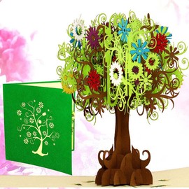 LINPOPUP®, LIN17747, Pop Up Card Tree Birthday Greeting Cards Flowers Folding Card Birthday Card Mother's Day Card Father's Day Thank You Good Luck Get Well Farewell, Wishing Tree, N393