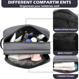 REETEE Toiletry Bag Men's Waterproof Toiletry Bag Women's Large Wash Bag, Portable Travel Cosmetic Bag with Double Zip Opening for Men and Women, gray, Double zip