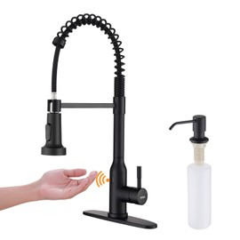 Black Touchless Kitchen Faucet ， KEER Smart Motion Sensor Hands Free Single Handle spring kitchen sink faucet with Pull Down Sprayer