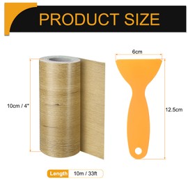 HARFINGTON Wood Grain Repair Tape 4 Inch x 33ft Self Adhesive Repair Patch Tape Simulated Wooden Floor Tapes with Plastic Scraper for Tables Doors Windows Furniture, Khaki Wood