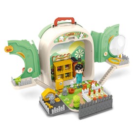 OLEOCA Vegetable Farm Backpack Toy — 3 in 1 Play Set with Rabbit Toys for Kids, Garden Accessories & Carry Case, Double-Sided Activity Set for Ages 3+