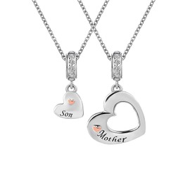 KunBead 18 inch Mother Son Mothers Day Gifts Matching Rose Gold Tone Heart Love Mama Charm Pendant Necklace set for 2