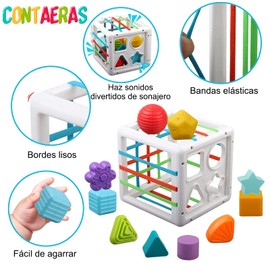 CONTAERAS Juguetes Sensoriales con Clasificación de Formas, Juguetes Montessori con Bandas Elásticas, Juguetes de Cubo para Bebes para Juegos Didacticos para Niños, para el Crecimiento Neonatal