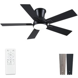 Wellspeed Ceiling Fans with Lights,Indoor/Outdoor Ceiling Fans Remote Control,5 Blades Ceiling Fan,3CCT,6 Speeds,Farmhouse Ceiling Fan, Quiet,Strong Motor, Bright LED Light (Black, 42 inch)