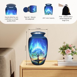 M MEILINXU Urn for Ashes Adult Male or Woman, Cremation Urns for Human Ashes Adult Man & Female, Funeral Decorative or Burial, Blue Galaxy and Starry Sky, Tree of Life Urn - Large Full Size