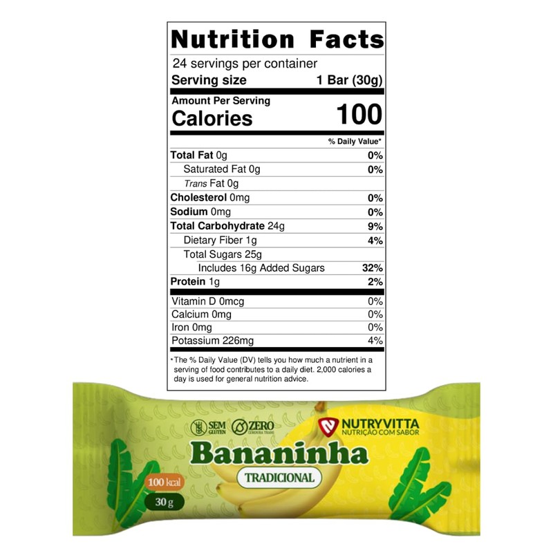 NutryVitta Banana Bar Traditional - Fruit Snack, Vegan, Gluten-Free, 1.06