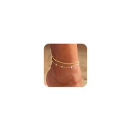 Hothrty Gold Anklet Bracelets for Women Waterproof Jewelry Dainty Charm Cuban Link Pearl Herringbone Rhinestone Anklets Trendy Chain for Woman Summer Gift