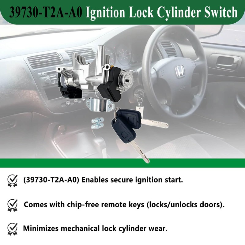 39730-T2A-A0 Ignition Lock Cylinder Switch with 2 Remote Key (Without