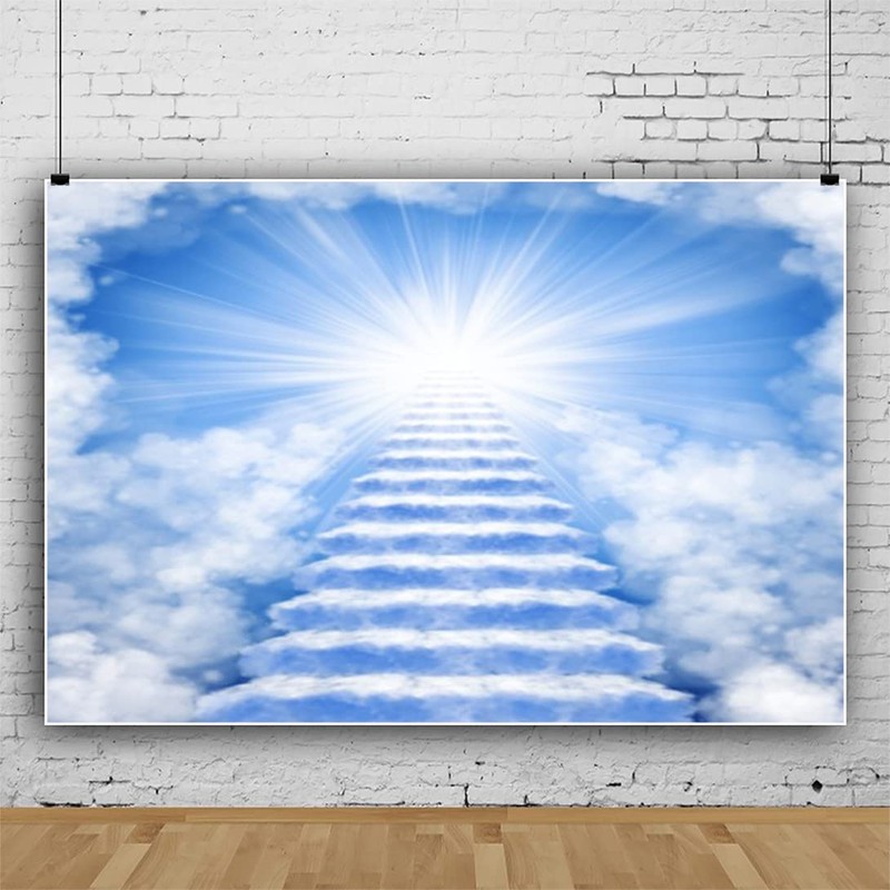 DORCEV 8x6ft Heaven Backdrop Stairs to Heaven Paradise God Bless
