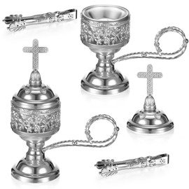 Zonon 2 Sets Incense Burner with Tong, Frankincense Charcoal Incense Stand Holder, Ideal for Yoga, Spa, Aromatherapy, Home and Christian Church Censer (Sliver)