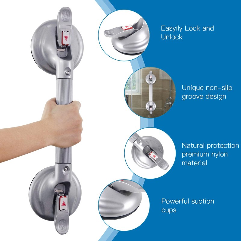HEINSY 19inch Upgrade Suction Shower Grab Bar, Portable Shower Handle
