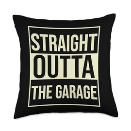 Mechanic Dad Gift Father's Day Garage Plans Tools Straight Outta The Garage Funny Father's Day Gift Dad Joke Throw Pillow, 18x18, Multicolor