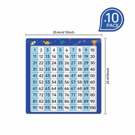 Dinggaogao 10 Packs Math Hundred Boards, Laminated Double Sided Number Chart 1-100 Easy to Write Consecutive Number Counting Chart for Classroom, Homeschool, School Supplies