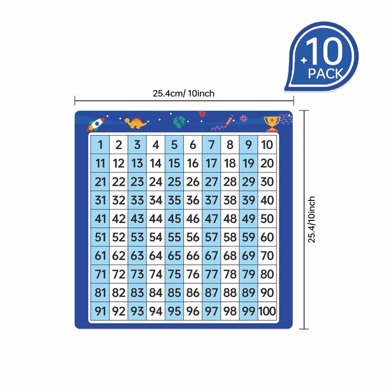 Dinggaogao 10 Packs Math Hundred Boards, Laminated Double Sided Number