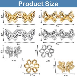 8 Set No Sewing Required Waist Tightener (Butterfly, Bow and Flower Shaped), Adjustable Waist Tightener for Jeans, Pant Waist Tightener for Loose Jeans,Skirts,Sleeves,Sweaters (Silvery and Golden)