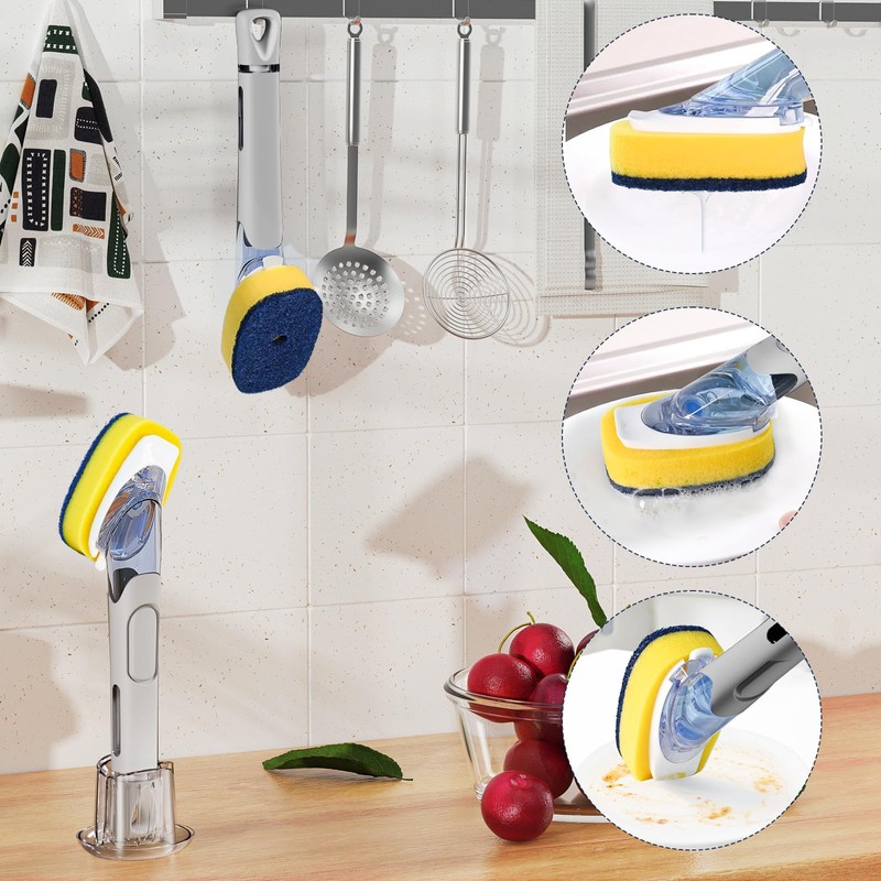 Dish Brush with Soap Dispenser Storage Set with 2 PCS