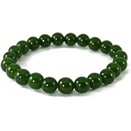 Gemstone Bracelet for Unisex - Stretch Beaded Bracelet - Healing Stone Jewelry - Lucky Charm Bracelet - Yoga Meditation Bracelet - precious stone bracelet Gift - 8mm (Dark Green Jade)