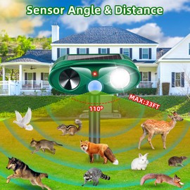 4Pack 2025 Squirrel Fortress Pro Solar Ultrasonic Animal Repellent Outdoor, Deer Repeller with Motion Sensor & Flash Light, Waterproof Dog Skunk Raccoon Rabbit Cat Deterrent for Yard Farm