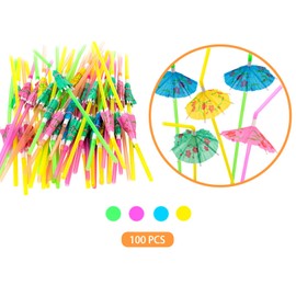 100 pcs Disposable Straws Fruit Straws Umbrella Straws Party Table Decor Tropical Drinks for Cocktail Soft Drinks Hawaiian Luau Party Supply (100 Umbrella Straws)