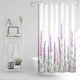 Ruelvth Stall Shower Curtain, Purple Lavender Shower Curtain for Bathroom Waterproof Fabric Spring Plants Floral RV Shower Curtain Set with Hooks, 36x72 Inch