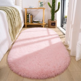 DETUM Pink Rug Soft Fluffy Oval Rugs Kids Rug for Girls Boys Bedroom Oval Throw Rug for Nursery Reading Room, Shaggy Cute Rugs Bedside School Dorm Home Décor, 2.6 x 5.3 Feet
