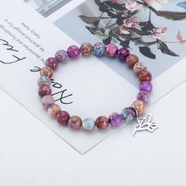Hummingbird Gifts for Women Hummingbird Bracelet Hummingbird Charm Natural Purple Emperor Stone Hummingbird Jewelry Hummingbird Inspirational Gift (purple hummingbird beads)