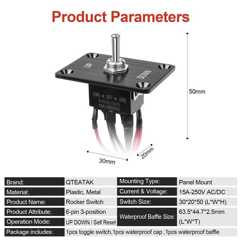 QTEATAK Prewired Self Reset 6-Pin 3 Position UP/Down Button Switch,