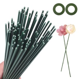 50 flower wires, green, 2 mm x 30 cm, flower trunk wire with 2 florist ribbons, wire for crafts, for homemade wreaths, bouquets or other crafts