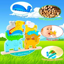 12 PCS Juguete de Equilibrio Animal para niños, Juego de Apilamiento de Animal, Juguetes Montessori para Apilar, Juegos de Construcción Tabla de Apilamiento, para Niños, Juegos Familiares (Color 2)