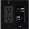 Wall Plate City CAT6 2 CAT7 USBC Port Wall Plate Black w Power Outlet