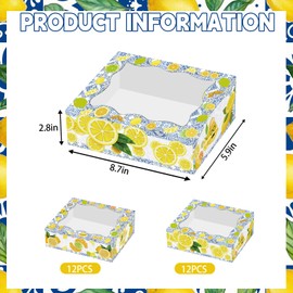 24 Pieces Blue Tiles Lemon Treat Boxes, Capri Lemon Cookie Boxes with Window Lemonade Pary Bakery Gift Boxes Candy Containers for Wedding Birthday Bridal Shower Bachelorette Party Favor