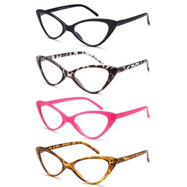 EYEURL 4-Pack Reading Glasses for Women, Fashion Cat Eye Blue Light Blocking Readers with Spring Hinges,0.50 Anti-Glare/UV Rays Black/Tortoise/Pink/Pink Tortoise
