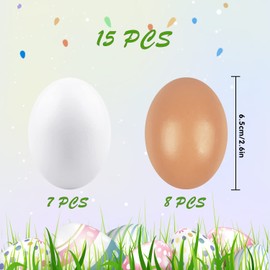 Pack of 15 Large Wooden Eggs, Wooden Eggs, Easter Eggs, Wooden Eggs for Hand Painting, DIY Crafts, Carving, Kitchen, Play, Food, Children, Chickens (Red White)