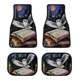an Owl Flying Over The Magic Book 4-Piece Car Floor Mats Front and Rear Rubber Backing Carpet, Auto Foot Mats All Weather Universal Fit Car Decor Accessories Fit for SUV, Vans, Sedans, Trucks